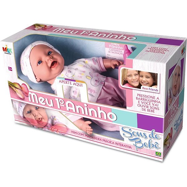 Boneca com Mecanismo Meu 1 Aninho SONS de Bebê 45CM