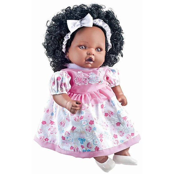 Boneca com Mecanismo Angelina Negra 62 Frases 48CM