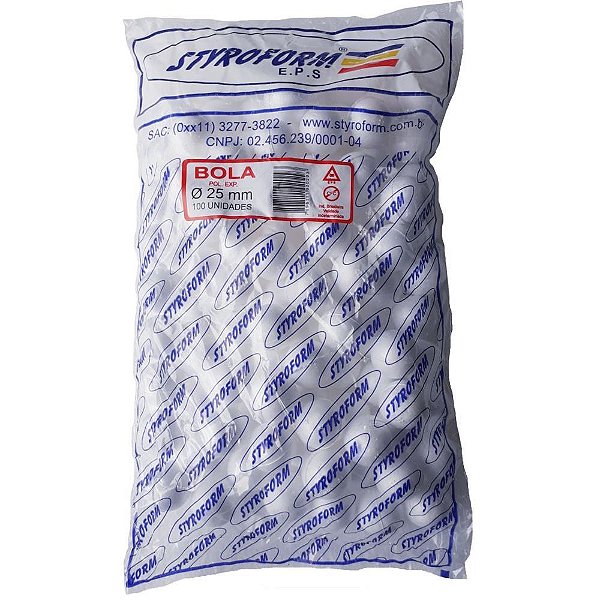 Bola de Isopor em EPS 25MM Pacote com 100 Bolinhas