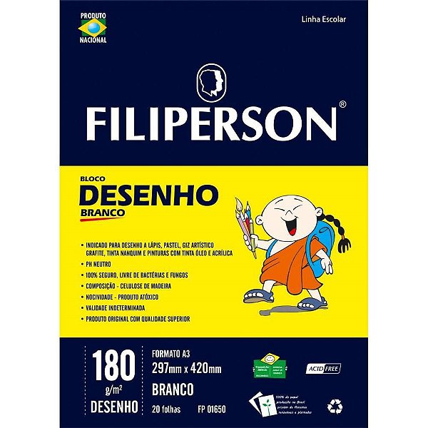 Bloco Técnico de Desenho A3 180G/M² 20 Folhas Branco - Pacote com 05 Unidades