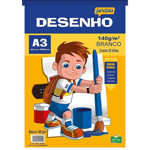 Bloco Técnico sem Margem para Desenho A3 140G 20 Folhas Branco - Pacote com 5 Unidades