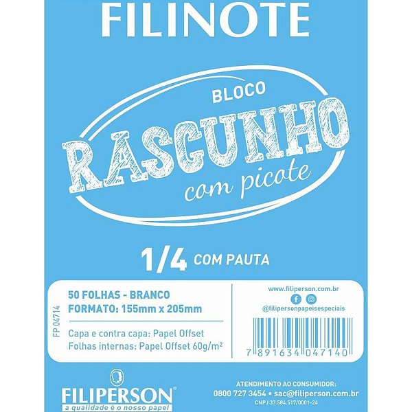 Bloco para Rascunho com Picote com Pauta 155X205MM 50 Folhas Pacote com 10