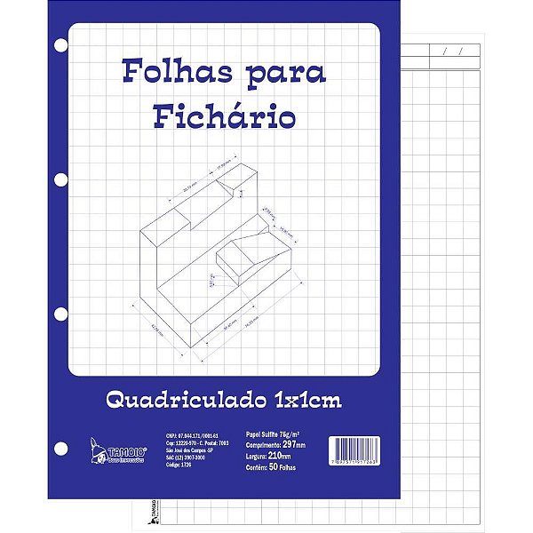 Bloco para Fichário Universitário Quadriculado Branco 1X1CM 50 Folhas - Pacote com 5 Unidades