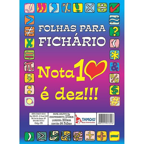 Bloco para Fichário Universitário Nota 10 e DEZ Decorado 64 Folhas Pacote com 5