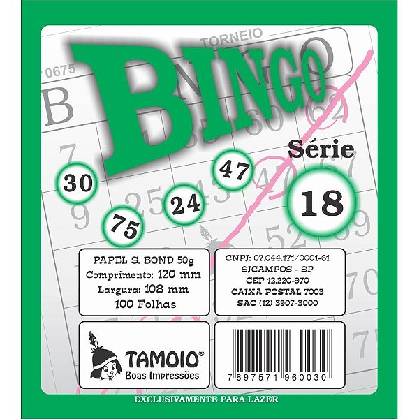 Bloco para Bingo Verde 120X108MM 100 Folhas Sulfite - Pacote com 15 Unidades