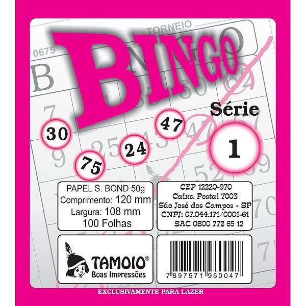 Bloco para Bingo Rosa 120X108MM 100 Folhas Sulfite Pacote com 15