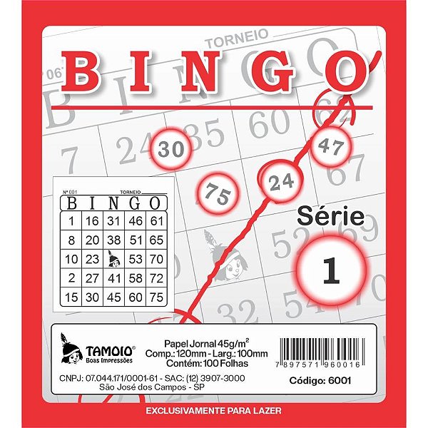 Bloco para Bingo Jornal 120X108MM 100 Folhas - Pacote com 15