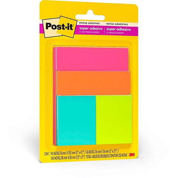 Bloco de Recado POST-IT Cascata Misto Pacote com 04