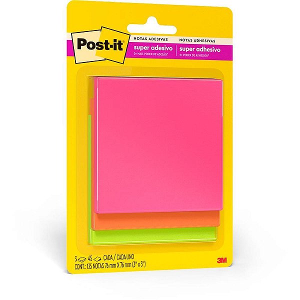 Bloco de Recado POST-IT 76X76MM Misto - Pacote com 3 Blocos
