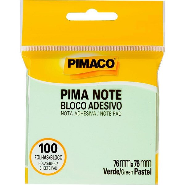 Bloco de Recado Autoadesivo Pimanote Verde Pastel 76X76MM 100 Folhas