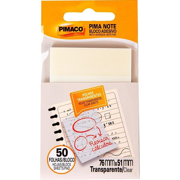 Bloco de Recado Autoadesivo Pimanote Transparente 76X51MM - 50 Folhas