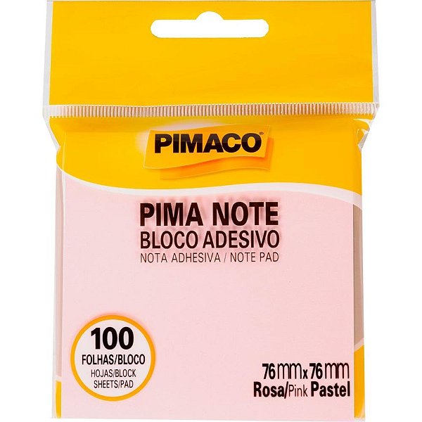 Bloco de Recado Autoadesivo Pimanote Rosa 76X76MM 100 Folhas