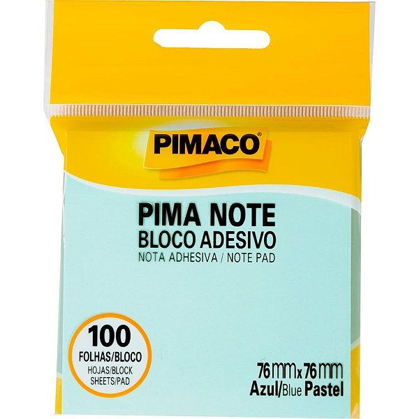 Bloco de Recado Autoadesivo Pimanote Azul Pastel 76X76MM 100 Folhas
