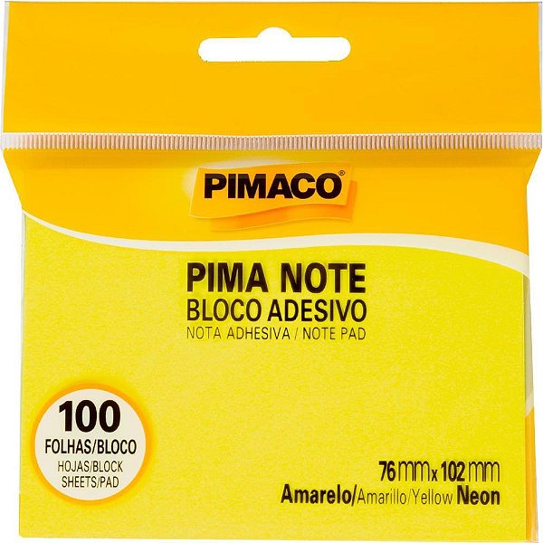 Bloco de Recado Autoadesivo Pimanote Amarelo Neon 76X102MM 100 Folhas