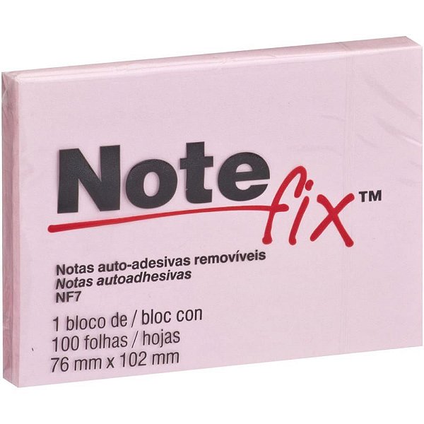 Bloco de Recado Autoadesivo Notefix 100 Folhas 76X102MM Rosa