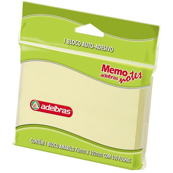 Bloco de Recado Autoadesivo Memonote Amarelo 76X102MM - 100 Folhas
