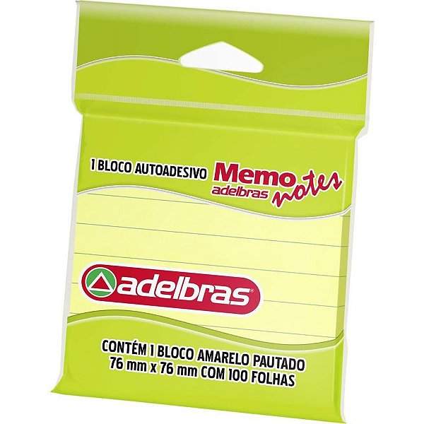 Bloco de Recado Autoadesivo Memonote Amarelo Pautado 76X76MM 100 Folhas