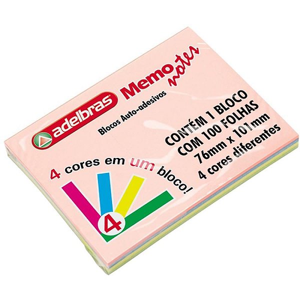 Bloco de Recado Autoadesivo Memonote 76X102 Neon 100FL