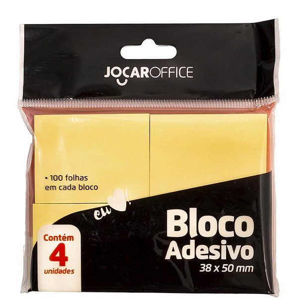 Bloco de Recado Autoadesivo Jocar Amarelo 38X50MM 100 Folhas Blister com 4