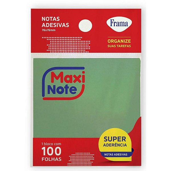 Bloco de Recado Autoadesivo 76X76MM Maxi Verde 100 Folhas