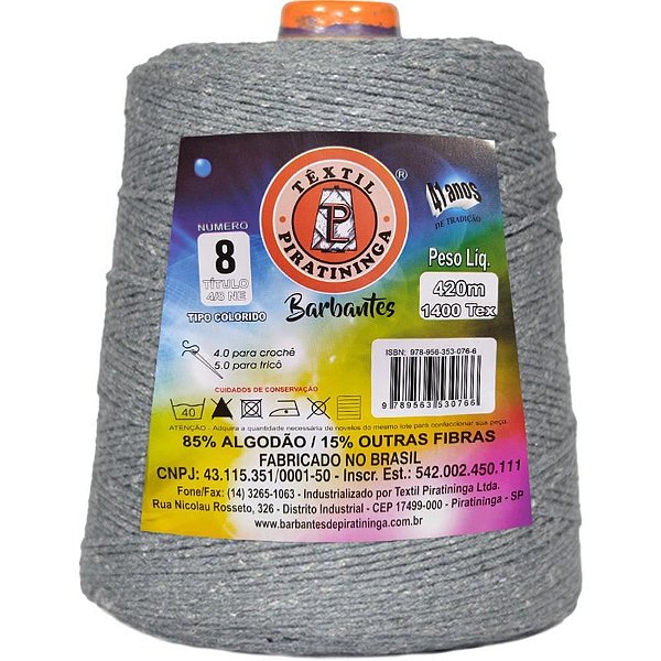 Barbante Colorido 600G 4/8 Fios 420M Cinza ESCUR