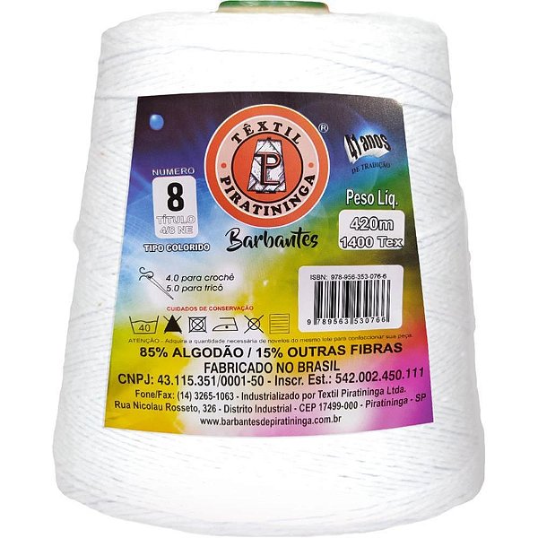 Barbante Colorido 600G 4/8 Fios 420M Branco