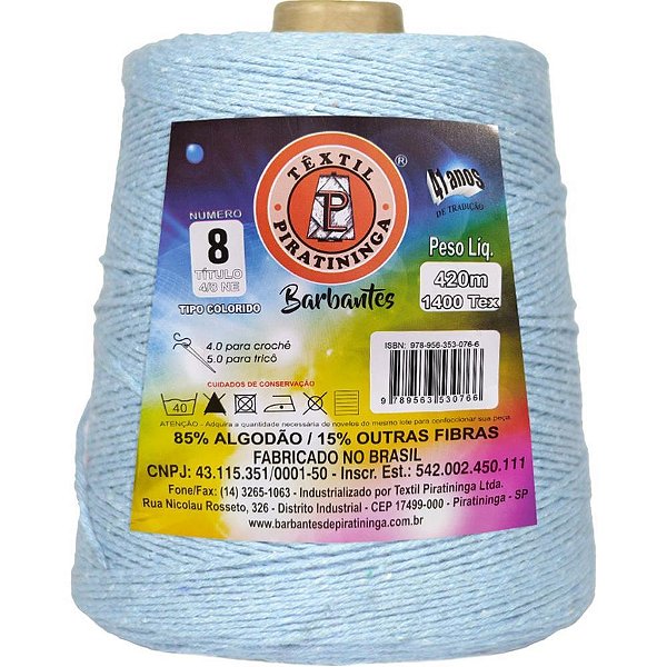 Barbante Colorido 600G 4/8 Fios 420M Azul Claro