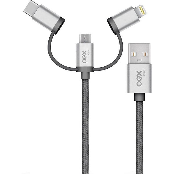 Cabo USB Trio Micro USB/TYPE com Lightnin