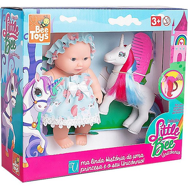 Boneca Little Bee com Unicórnio 15,5CM e Acessórios Sortidos