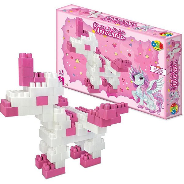 Brinquedo para Montar Blocos Unicórnio - 64 Peças
