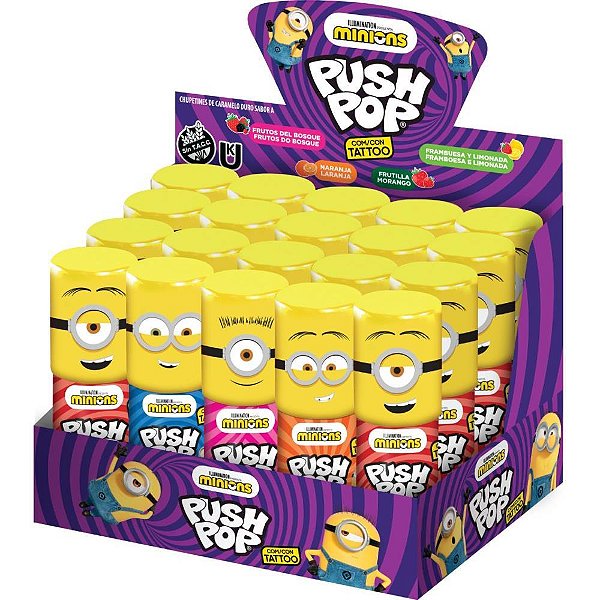 Doce Minions PUSH POP com Figurinha Colecionável - Display com 20 Unidades