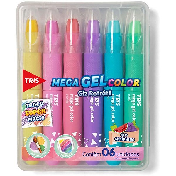 Giz de Cera Gizão TRIS Retrátil GEL 6 TONS Paste