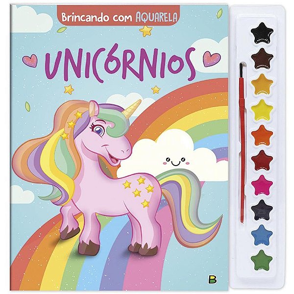 Livro de Aquarela Unicórnios 27X28CM com 16 Páginas