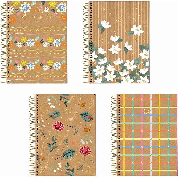 Caderno 10X1 Capa Dura KRAFT Color 160 Folhas - PCT com 04 -