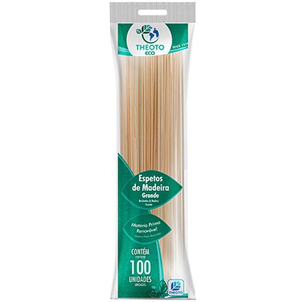 Espeto de Madeira 25CM X 3,5MM - Pacote com 100 Unidades