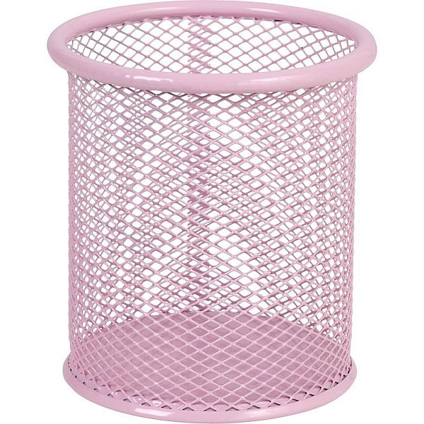 PORTA-CANETAS Aramado Redondo Rosa Paste para Mesa Escritório