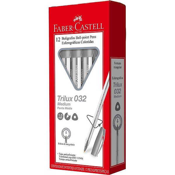 Caneta Esferográfica Trilux Ponta Média Prata – Caixa com 12