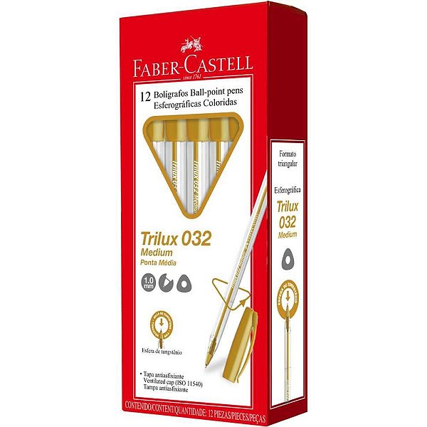 Caneta Esferográfica Trilux Ponta Média Ouro Caixa com 12