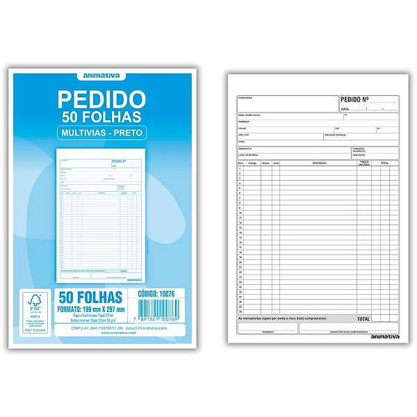 Impresso Talão de Pedido 1/9 1 Via 50 Folhas PCT com 10 1