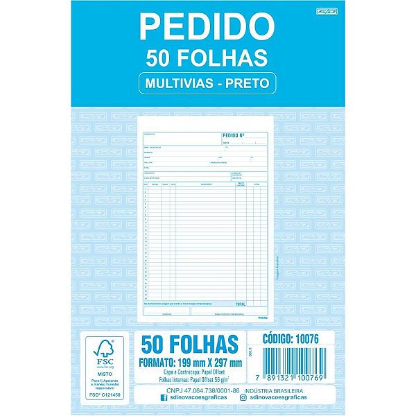 Impresso Talão de Pedido 1/9 1 Via 50 Folhas PCT com 10 1