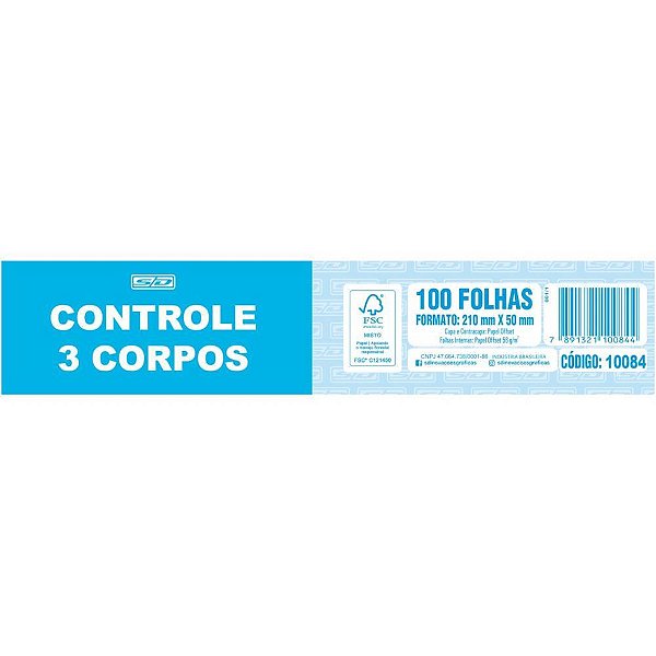 Impresso Talão Controle 3 Corpos 100 Folhas 5X21CM - PCT com 10