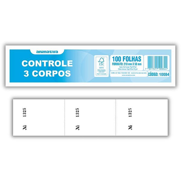 Impresso Talão Controle 3 Corpos 100 Folhas 5X21CM - PCT com 10