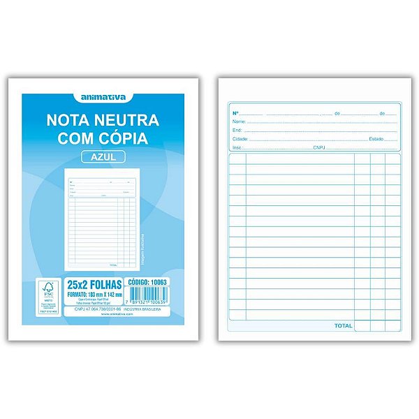 Impresso Talão Nota Neutra 1/36 25X2 104X146 Pacote com 20 Unidades