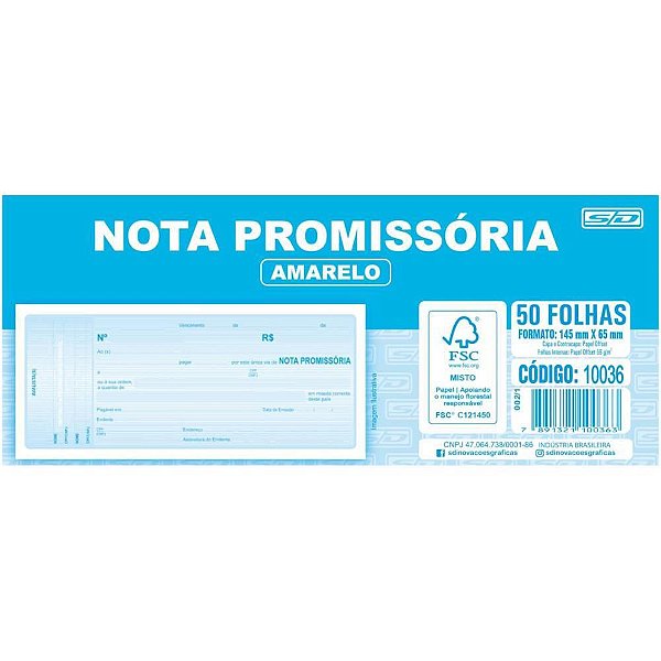 Impresso Talão Nota Promissória Mini 50F 65X145MM PCT com 20