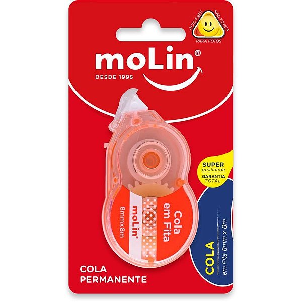 Cola em Fita Molin 8 MM X 8 M COR Pasteis Sortido - Molin