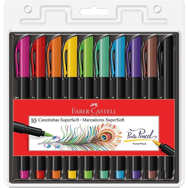 Caneta Hidrográfica Supersoft BRUSH 10 Cores - Caixa com 06