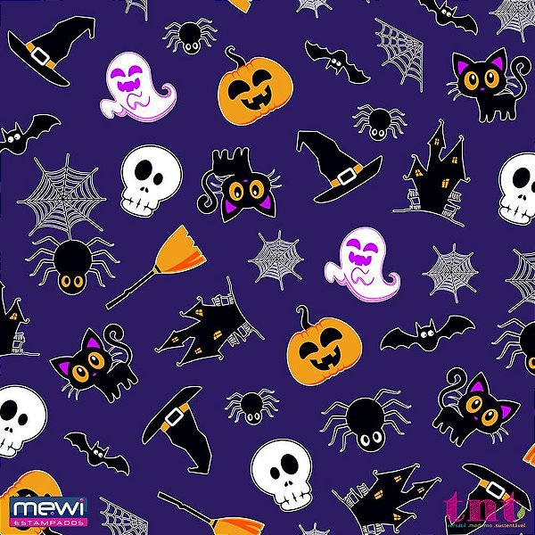 TNT Estampado 1,40M 40G Halloween Fundo Roxo com 25 Metros