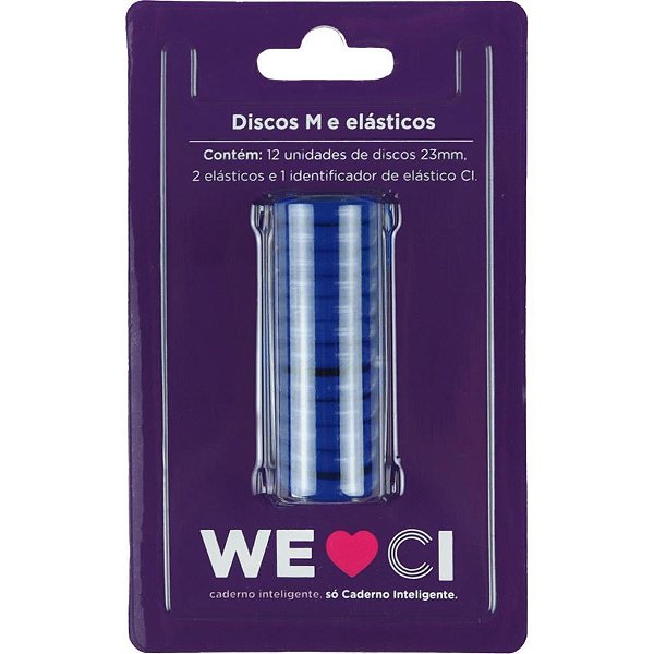 Kit Discos Médio 23MM com 12 Discos + Elástico Azul Royal para Caderno Inteligente