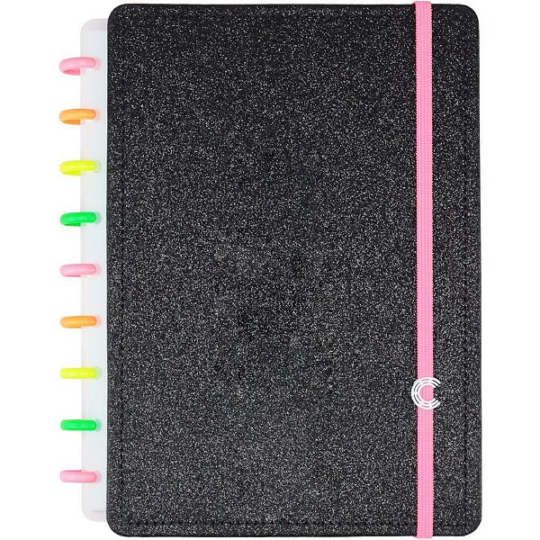 Caderno Inteligente Médio LET´S Glitter Neon BLACK