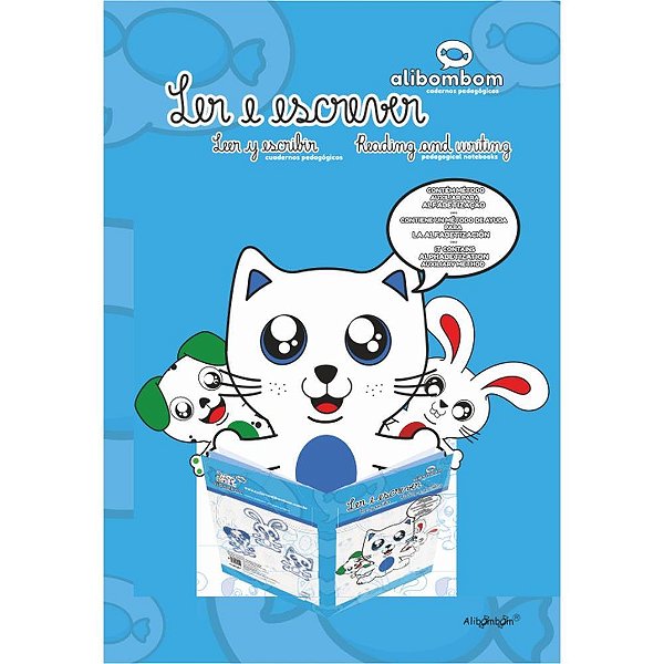 Livro Pedagógico Caligrafia Alibombom Azul sem Pauta 60 Folhas - Pacote com 05